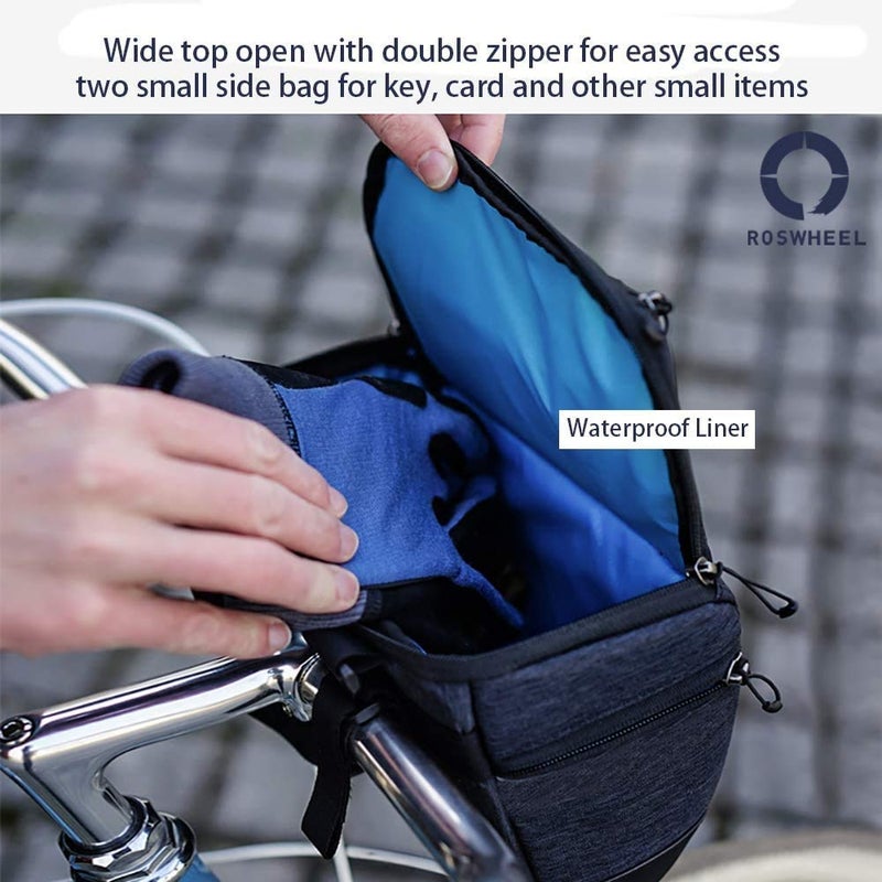 Roswheel Essentials Series Bike Handlebar Bag Bicycle Basket Pack with Map Holder/Phone Pouch, Black - Image 5